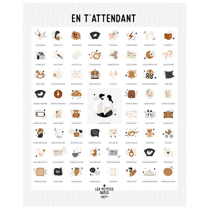 Les Petites Dates Affiche En T'attendant Maman et Papa Peaux Claires - 50 x 40 cm