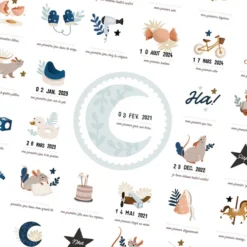Les Petites Dates Affiche Mes Premières Fois Bleu Cobalt Maman et Papa - 50 x 40 cm