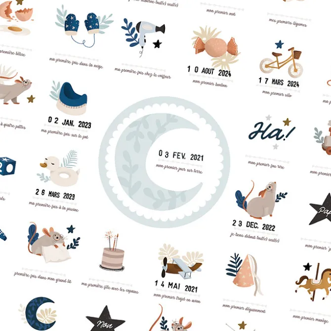Les Petites Dates Affiche Mes Premières Fois Bleu Cobalt Maman et Papa - 50 x 40 cm
