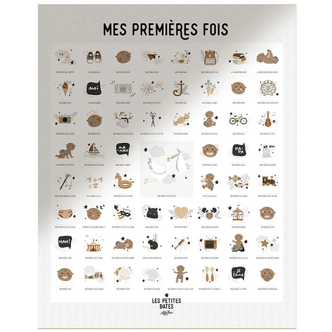 Les Petites Dates Affiche Mes Premières Fois Maman et Papa Peaux Foncées - 50 x 40 cm