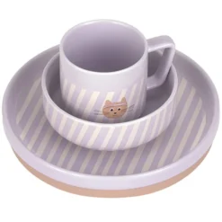 LÄSSIG Coffret Repas 3 Pièces en Porcelaine Tiny Team - Chat