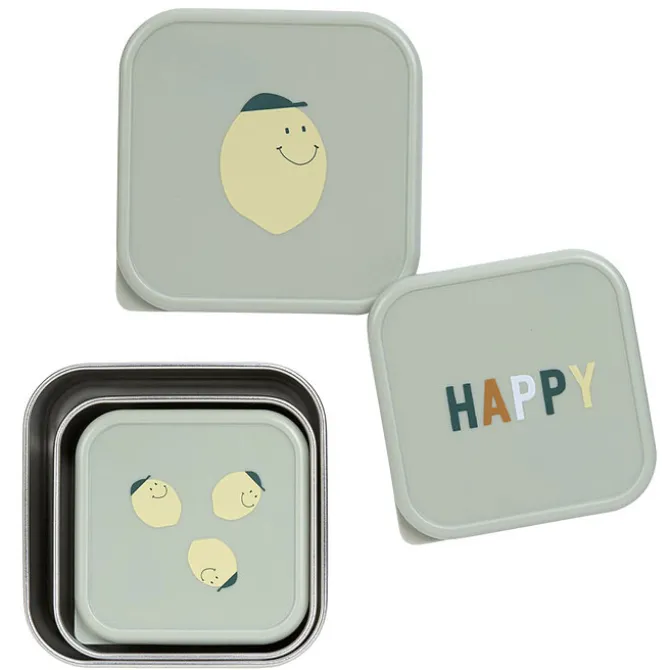 LÄSSIG Lot de 3 Petites Boîtes à Goûter Happy Fruit - Citron
