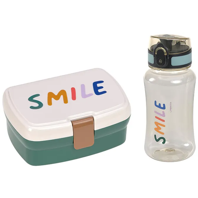 LÄSSIG Set Boîte à Goûter et Gourde Little Gang - Smile Vert Océan