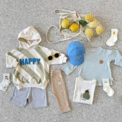 LÄSSIG Sweat à Capuche Little Gang Happy Blanc Kaki - 2/4 Ans