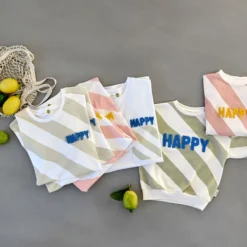 LÄSSIG Sweat Little Gang Happy Blanc Kaki - 1/2 Ans