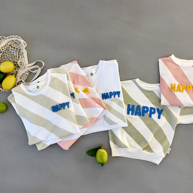 LÄSSIG Sweat Little Gang Happy Blanc Kaki - 3/6 Mois