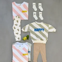 LÄSSIG Sweat Little Gang Happy Blanc Kaki - 3/6 Mois
