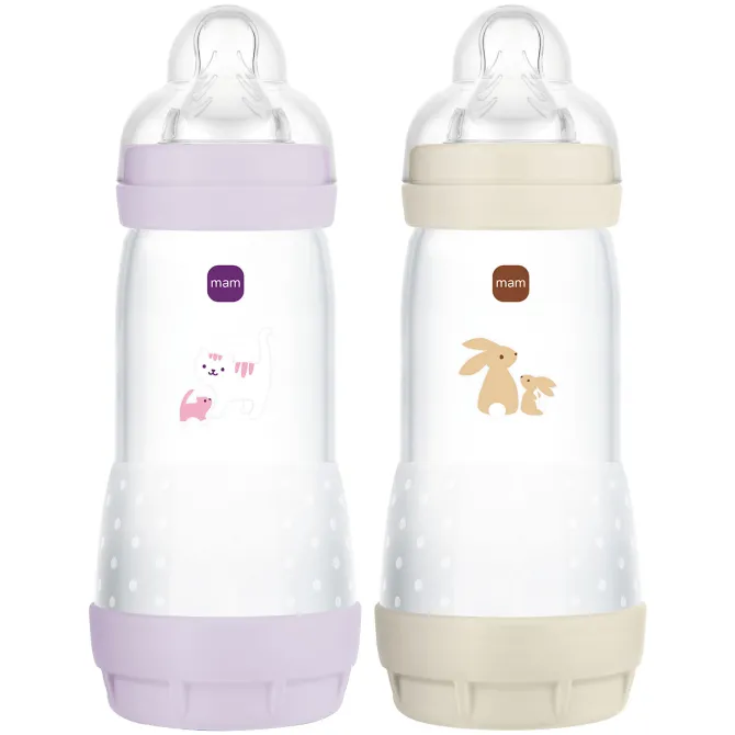 MAM Lot de 2 Biberons Anti-coliques Easy Lilas et Sable - 320 ml
