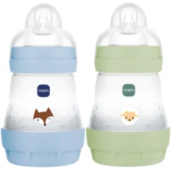 MAM Lot de 2 Biberons Anti-coliques Easy Start Océan et Vert - 160 ml