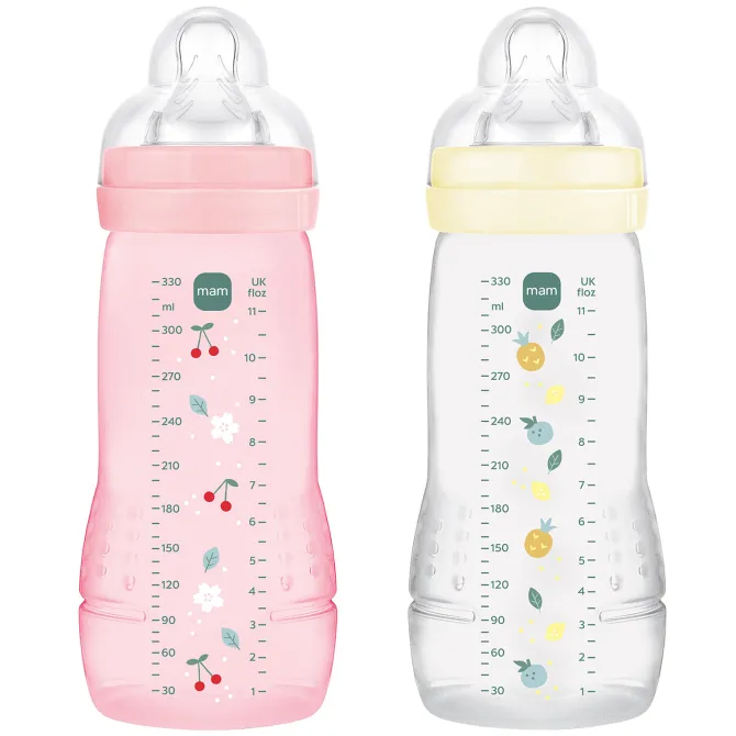 MAM Lot de 2 Biberons Easy Active 2ème Âge Berry & Pearl - 330 ml