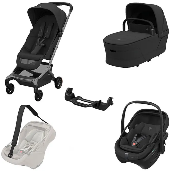 Maxi-Cosi Poussette Trio Fame Cabin - Siège Auto Coral Slide Pro i-Size Groupe 0+ - Nacelle Fame Cabin - Sangle de Transport Coral Slide Pro - Adaptateur Fame Coral Slide Pro - Onyx Black