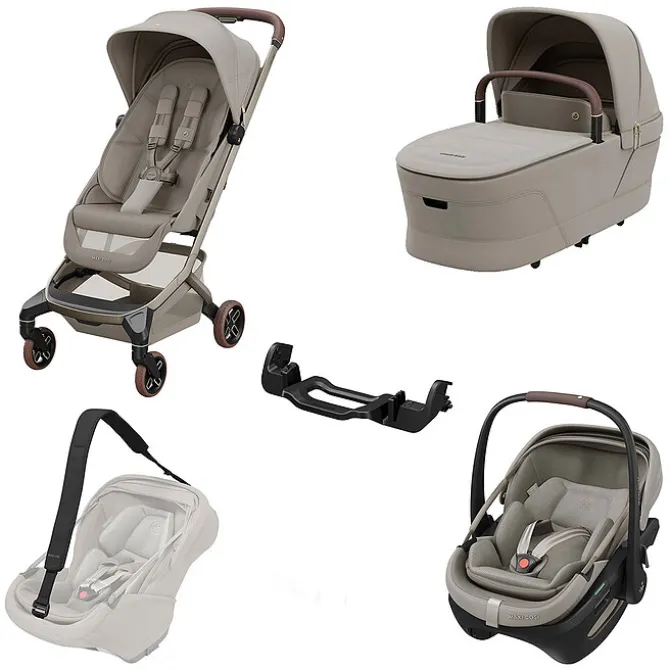 Maxi-Cosi Poussette Trio Fame Cabin - Siège Auto Coral Slide Pro i-Size Groupe 0+ - Nacelle Fame Cabin - Sangle de Transport Coral Slide Pro - Adaptateur Fame Coral Slide Pro - Saphire Sand