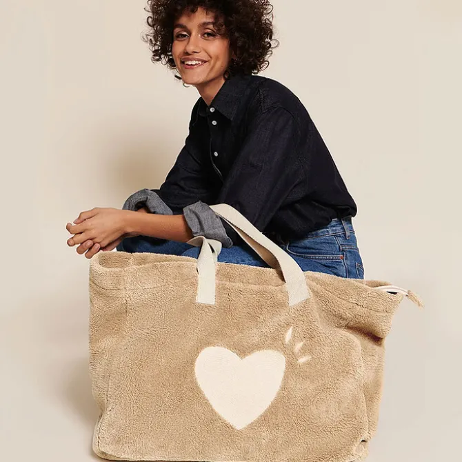 émoi émoi Cabas Coeur en Moumoute - Beige