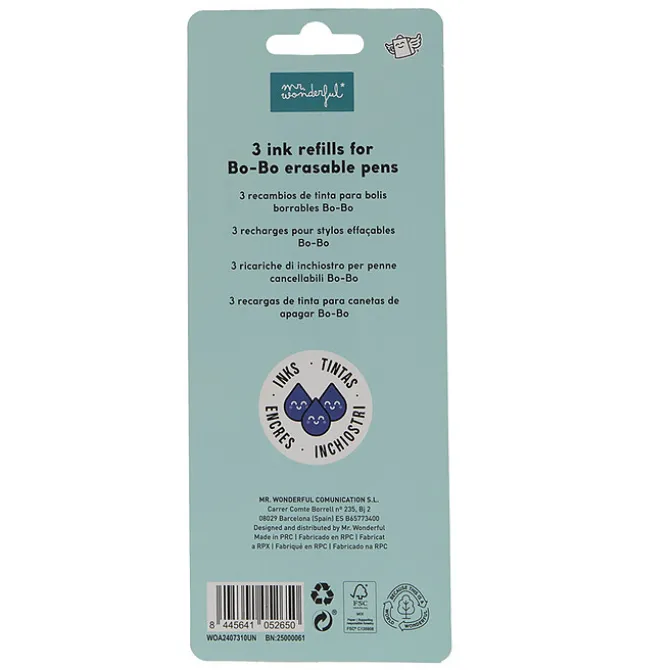Mr Wonderful Lot de 3 Recharges d'Encre Bo-Bo - Bleu