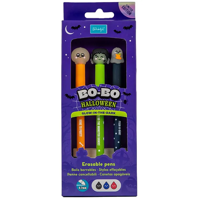 Mr Wonderful Lot de 3 Stylos Effaçables Bo-Bo - Glow in the Dark Halloween