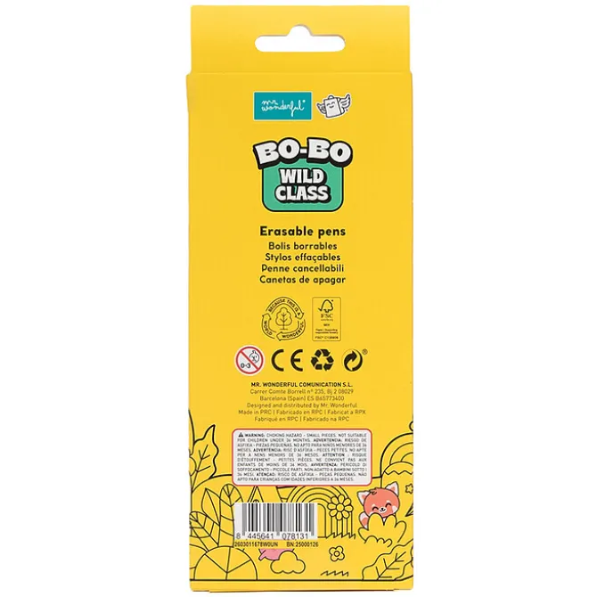 Mr Wonderful Lot de 3 Stylos Effaçables Bo-Bo - Écureuil, Hérisson et Crocodile