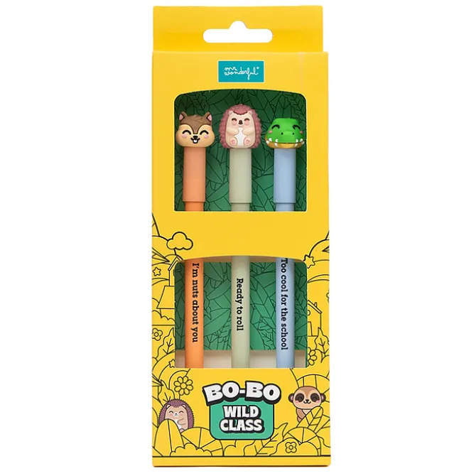 Mr Wonderful Lot de 3 Stylos Effaçables Bo-Bo - Écureuil, Hérisson et Crocodile