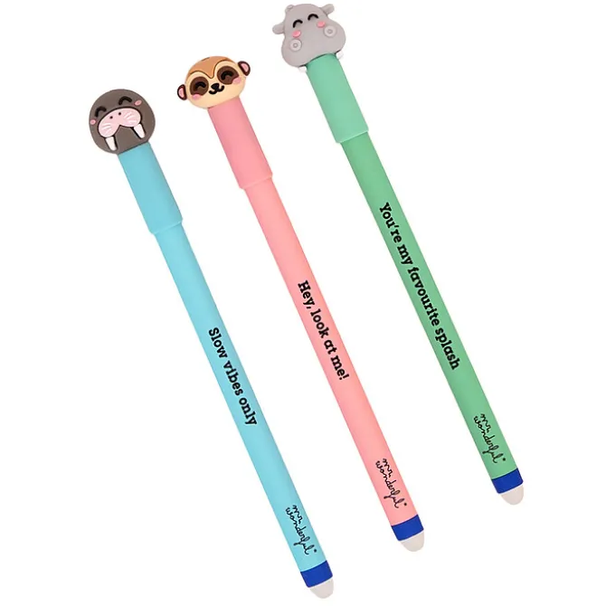 Mr Wonderful Lot de 3 Stylos Effaçables Bo-Bo - Morse, Surricate et Hippopotame