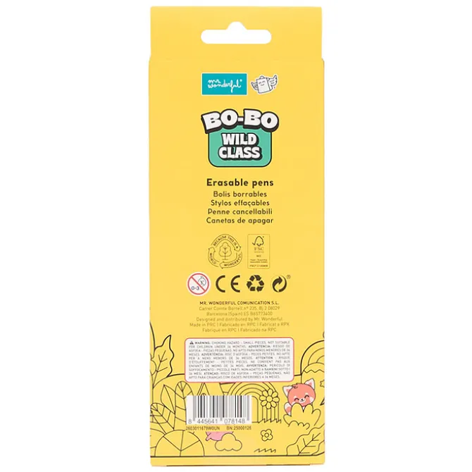Mr Wonderful Lot de 3 Stylos Effaçables Bo-Bo - Morse, Surricate et Hippopotame