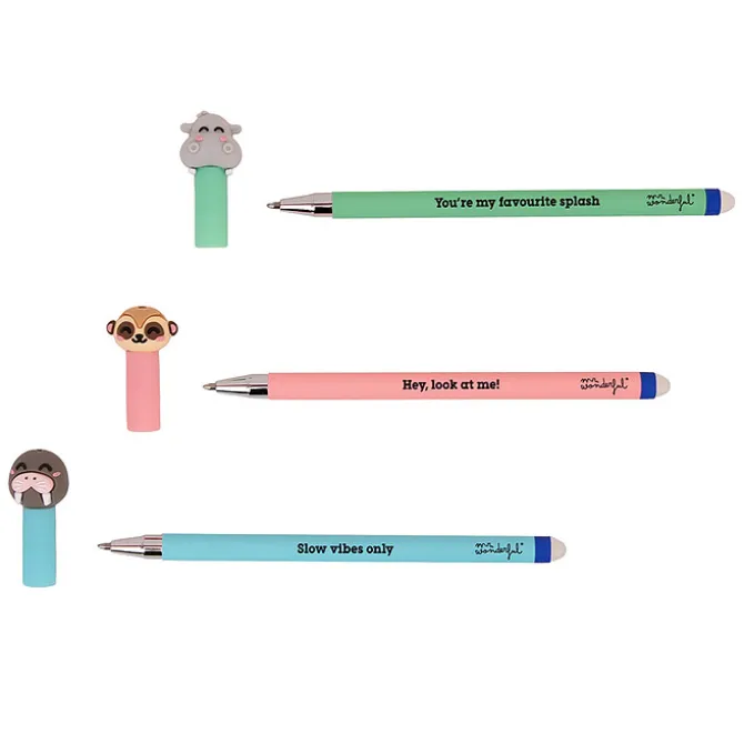 Mr Wonderful Lot de 3 Stylos Effaçables Bo-Bo - Morse, Surricate et Hippopotame