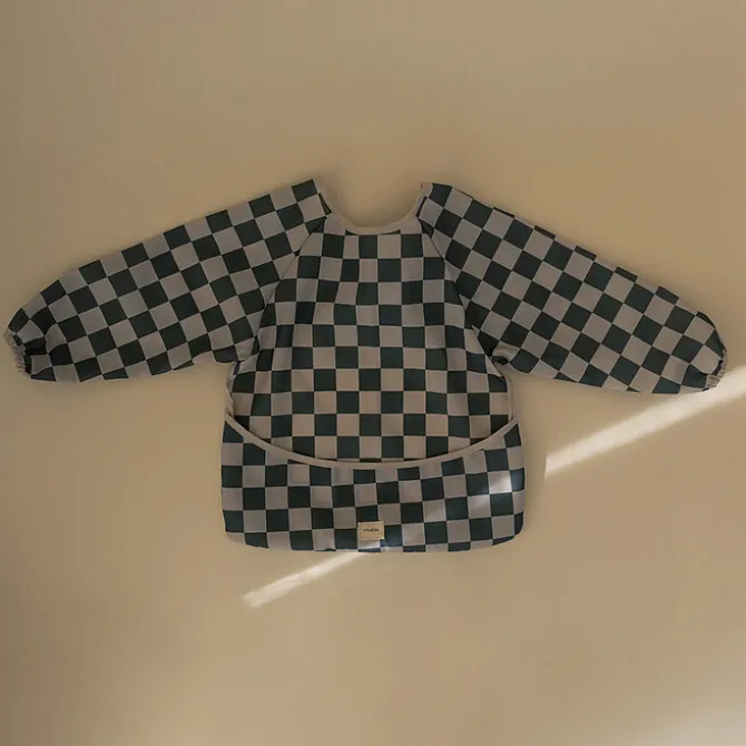 mushie Bavoir à Manches Olive Check - 6/24 Mois