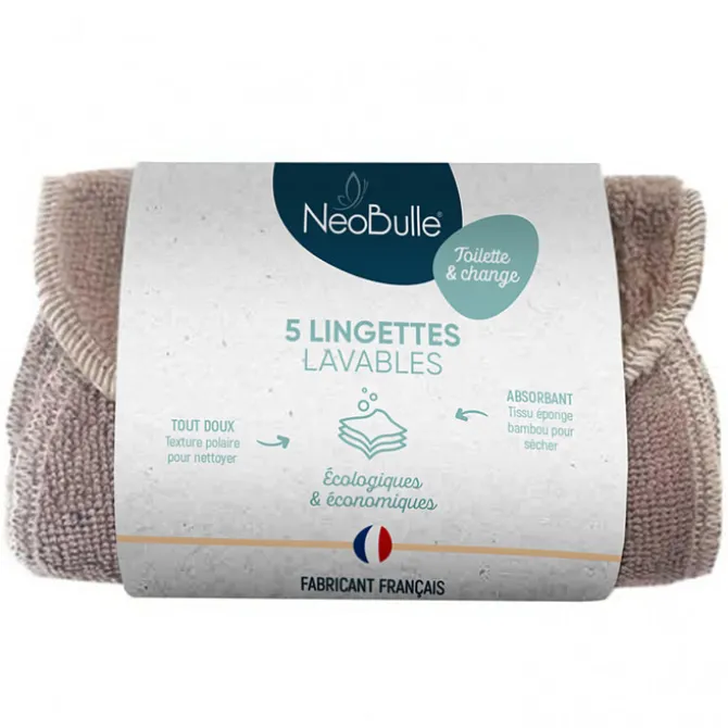 Neobulle Lot de 5 Lingettes Lavables - Beige