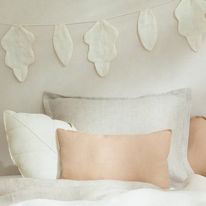 Nobodinoz Coussin Feuille Lin Français - Off White