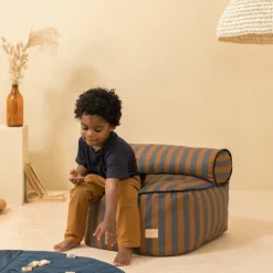 Nobodinoz Fauteuil Pouf Majestic - Blue Brown Stripes