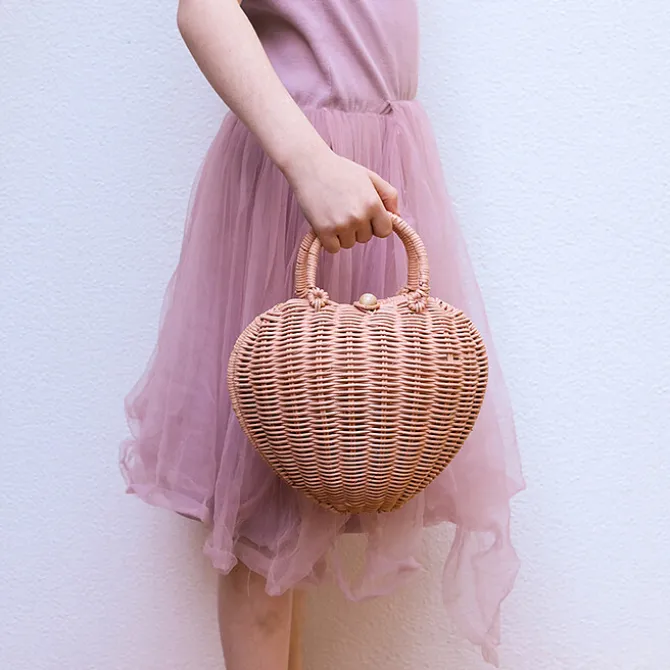 Olli Ella Panier en Rotin Coeur - Rose