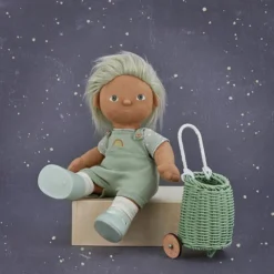 Olli Ella Panier pour Poupée en Rotin Luggy - Menthe