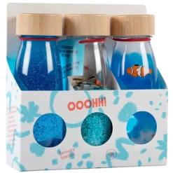 Petit Boum Lot de 3 Bouteilles Sensorielles Float Spy & Sound - Bleu Mer Poisson