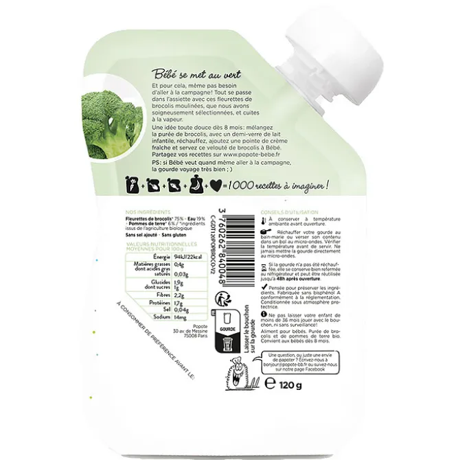 Popote Gourde Repas Bio Brocolis - 120 g