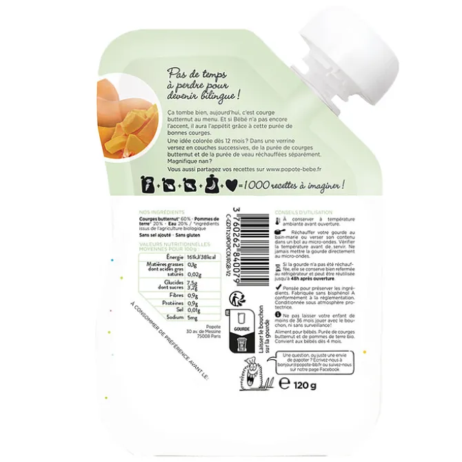 Popote Gourde Repas Bio Courge Butternut - 120 g