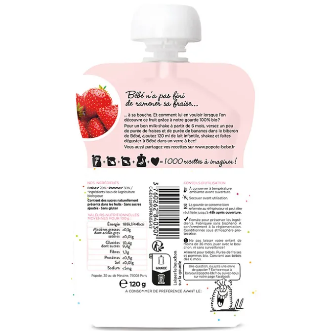 Popote Gourde Repas Bio Fraises - 120 g