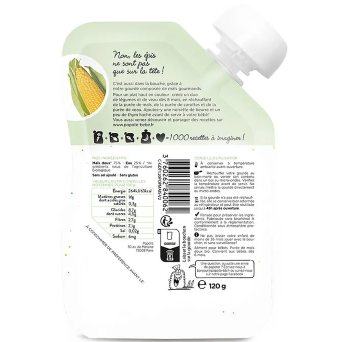 Popote Gourde Repas Bio Maïs - 120 g