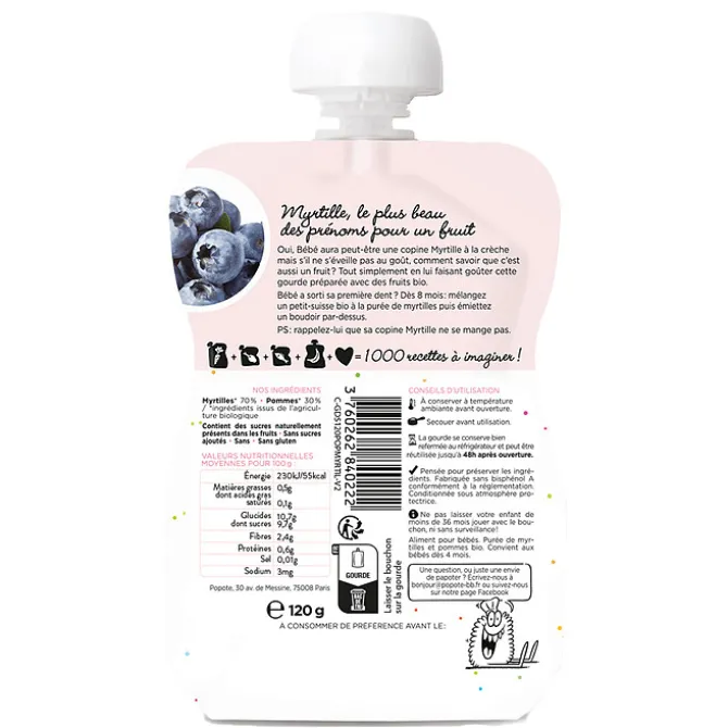Popote Gourde Repas Bio Myrtilles - 120 g