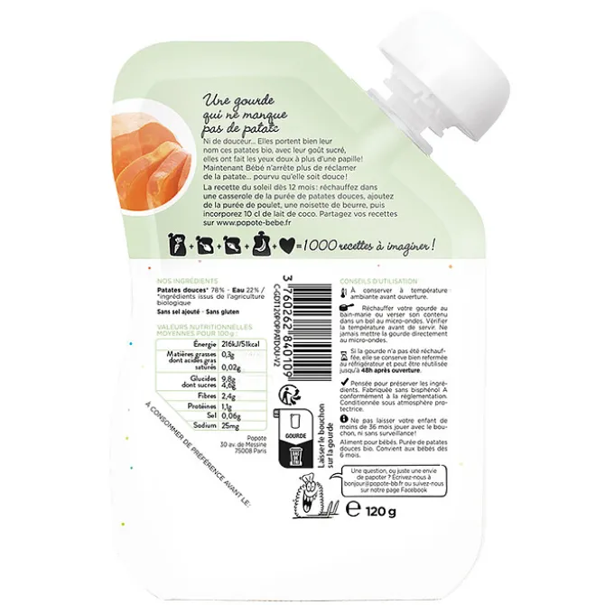 Popote Gourde Repas Bio Patate Douce - 120 g