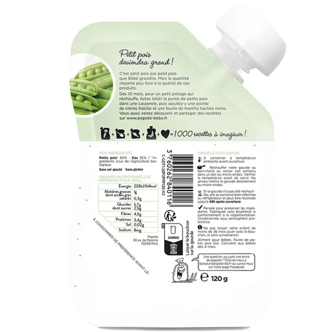 Popote Gourde Repas Bio Petits Pois - 120 g