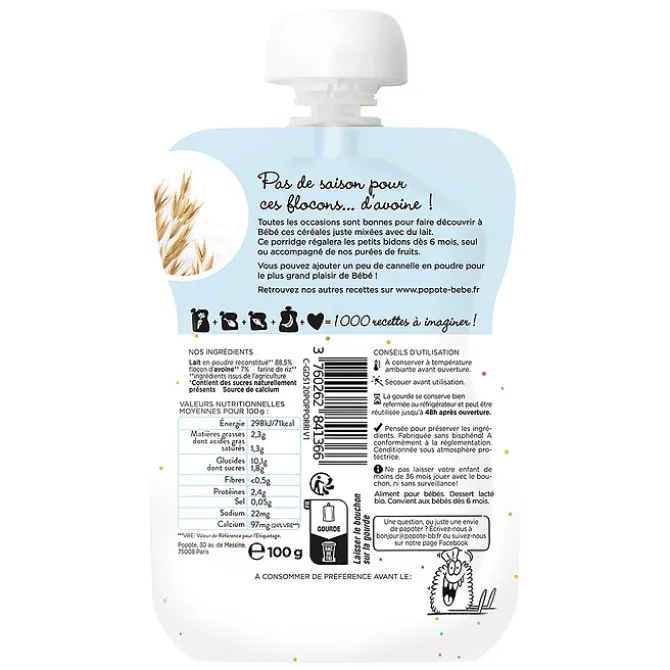 Popote Gourde Repas Bio Porridge - 100 g