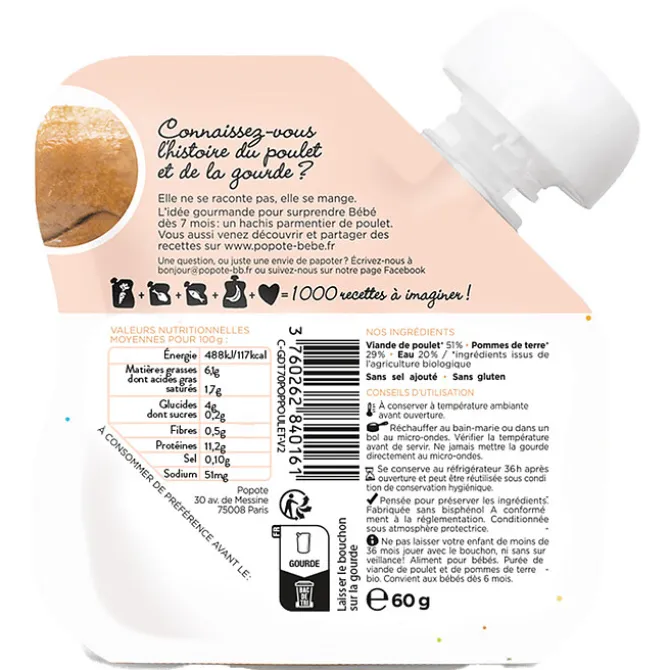 Popote Gourde Repas Bio Poulet - 60 g