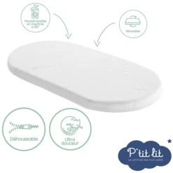 P'tit Lit Matelas Mon P'tit Matelas de Couffin Bambou Déhoussable - 32 x 72 cm