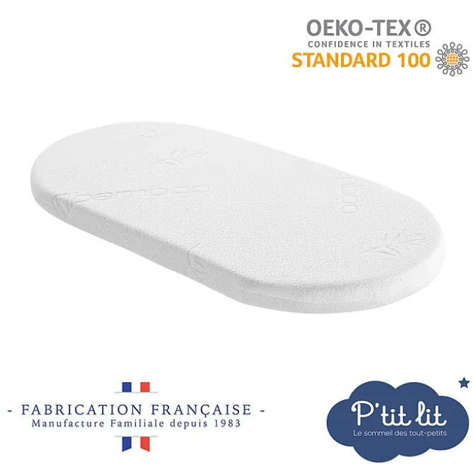 P'tit Lit Matelas Mon P'tit Matelas de Couffin Bambou Déhoussable - 32 x 72 cm