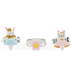Rex London Lot de 3 Bagues Pailletées - Lapin, Chat et Fleur