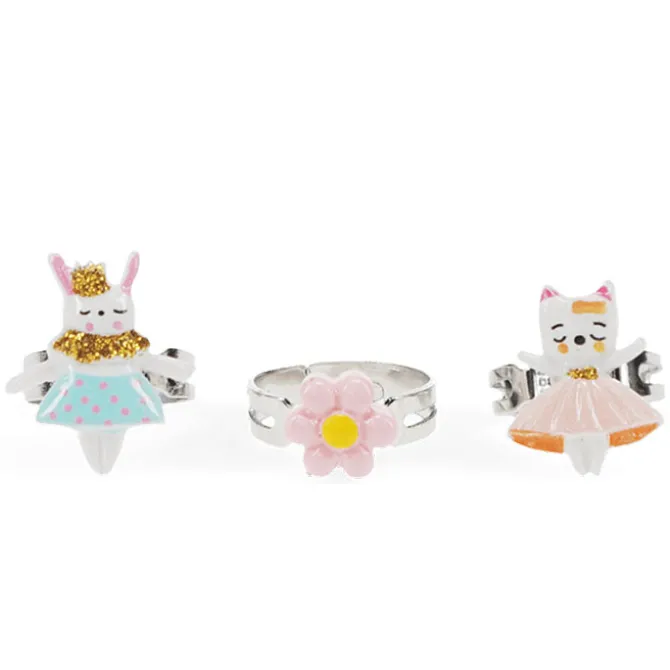 Rex London Lot de 3 Bagues Pailletées - Lapin, Chat et Fleur