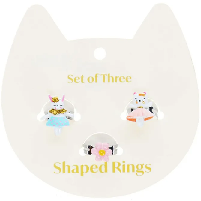 Rex London Lot de 3 Bagues Pailletées - Lapin, Chat et Fleur