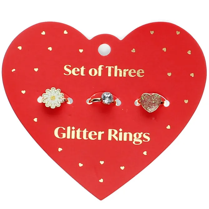 Rex London Lot de 3 Bagues Pailletées - Coeur