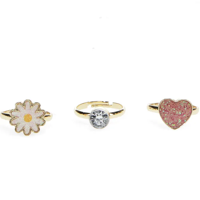 Rex London Lot de 3 Bagues Pailletées - Coeur