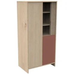 Sauthon Armoire 2 Portes Tokyo - Chêne Suave et Terracotta