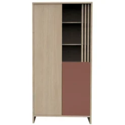 Sauthon Armoire 2 Portes Tokyo - Chêne Suave et Terracotta