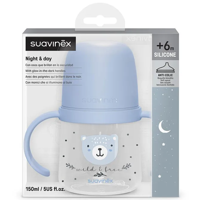 Suavinex Biberon à Anses Wild & Free Night and Day Bleu - 150 ml